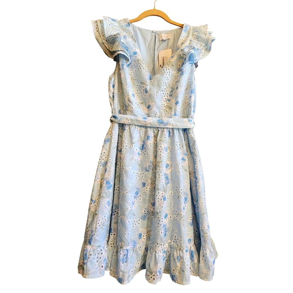 Sugarlips Aurellia Ruffle Eyelet Dress Womens M Blue NWT Floral Cottagecore Mini